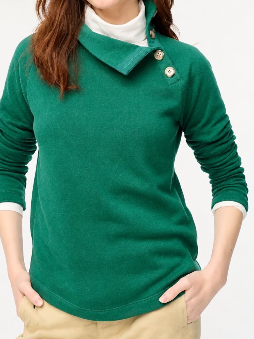 J. Crew Wide Button-Collar Pullover Sweatshirt in Cloudspun Fleece Meadow #A3059